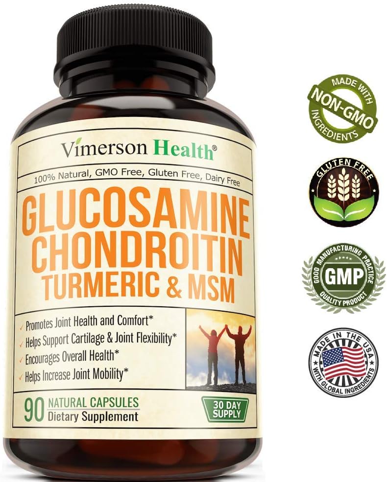 Glucosamine with Chondroitin Turmeric MSM Boswellia. Supports Occasional Joint Pain Relief. Helps Inflammatory Response, Antioxidant Properties. Supplement for Back, Knees, Hands. 90 Capsules: Health & Personal Care