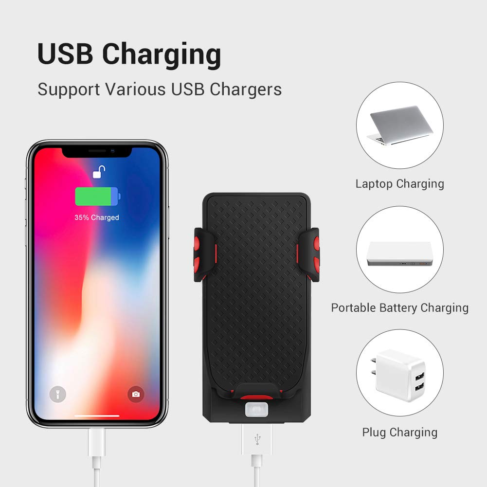 Lypulight luz Bicicleta, Luz Delantera de Bicicleta Recargable USB, luz de Ciclismo con Soporte para teléfono, Banco de alimentación de Carga USB y bocina de Alto decibelio (Cable USB Incluido)