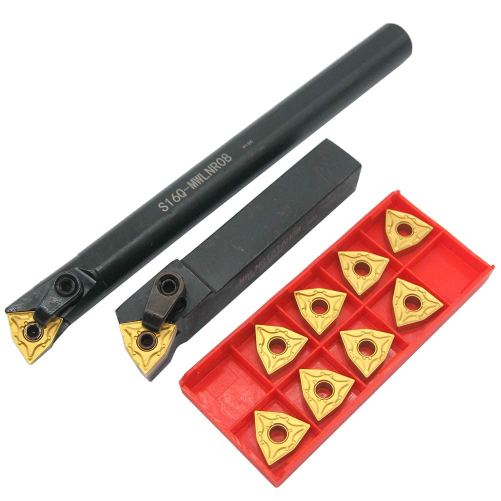5/8" Lathe Excircle Indexable Carbide Turning Tool Holder MWLNR1616H08 + Metal Lathe Internal Boring Bar S16Q-MWLNR08 + Indexable Carbide Turning Inserts WNMG431(WNMG080404)……