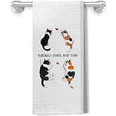 Kemingni Valentine Cat Kitchen Towels, Valentine's Day for Cat Lover Women Men, Trough Thick and Thin Decorative Hand Dish Tea Towels for Bathroom Kitchen, 16x24 Inch