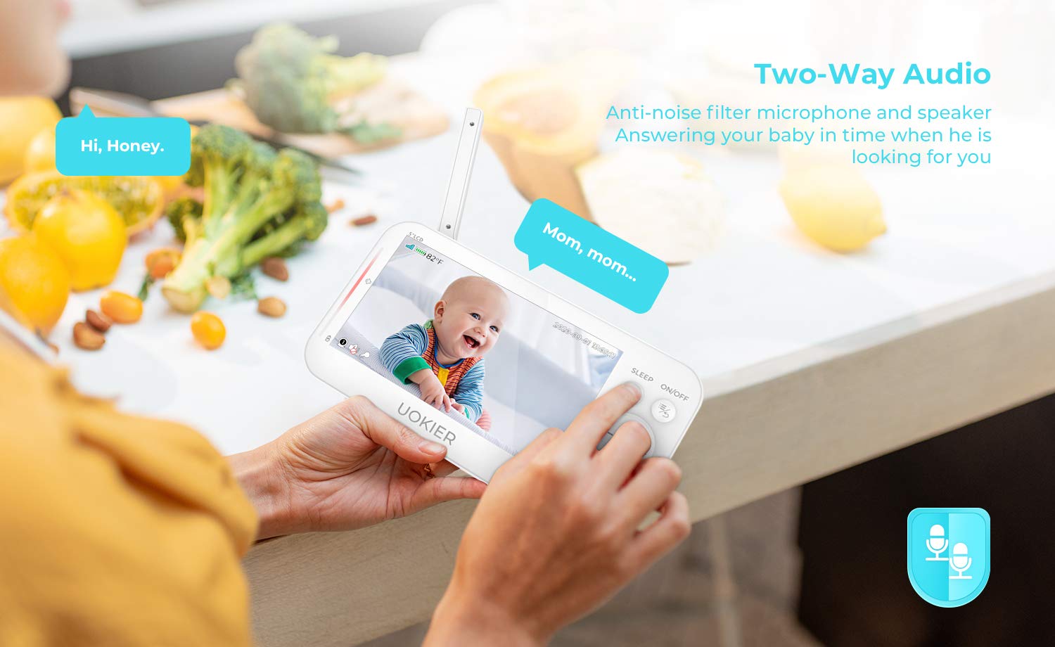 Baby Monitor, UOKIER 5" Video Baby Monitor with Camera and Audio, 1080P HD Baby Camera, 5200 mAh Battery, 1000ft Range, 2-Way Audio, Auto Night Vision, Temperature Monitoring, Lullabies : Baby