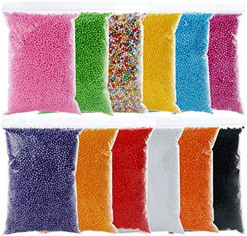 Foam Ball for Slime, Styrofoam Foam Balls - 12 Pack Colorful Foam Beads for Slime Fit for Kid's Creative Arts Mini 0.1-0.18inch Crafts Supplies, Slime Supplies, Wedding and Party Decorations