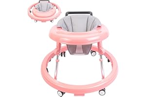 GODMY Baby Walker, 9-Gear Height Adjustable Baby Walker with Wheels, Foldable Infant Toddler Walker with Foot Pads, Baby Walkers and Activity Center, Baby Walkers for Baby Boys and Baby Girls 6-24 Months
