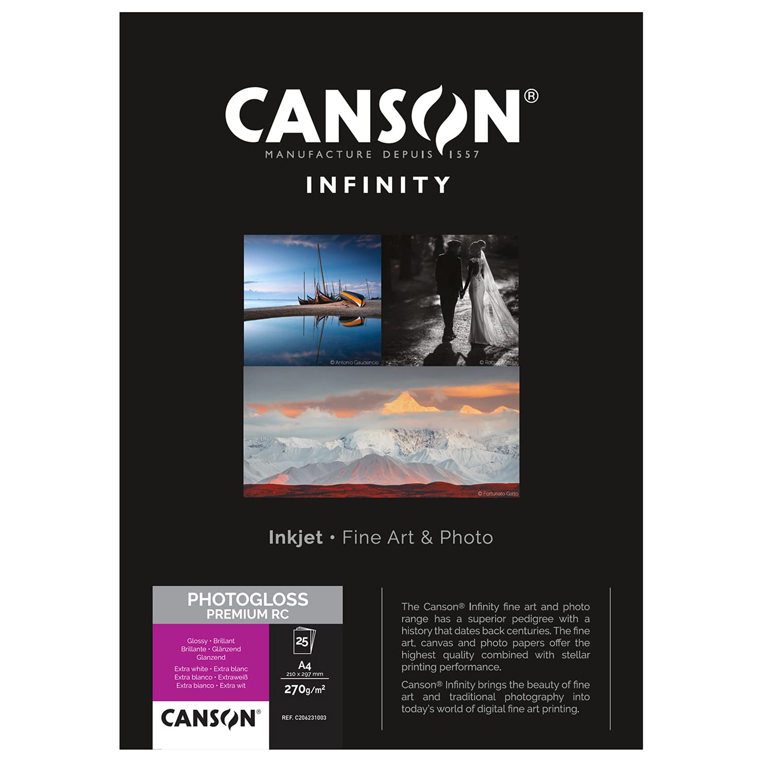 CANSON Infinity Photo Gloss Premium RC 270gsm A4 Photo Paper, 25 Extra White Sheets, Ideal for Professional Photographers