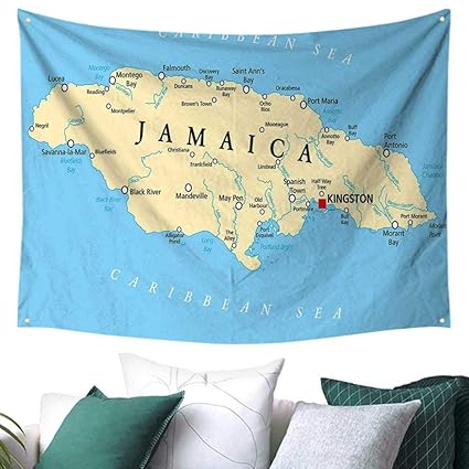 Amazon Com Jamaican Tapestry For Bedroom Map Of Jamaica