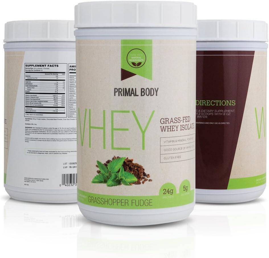 All Natural Undenatured Grass-Fed Whey Isolate Protein Powder with Added Vitamins and Minerals - 24g of Fudge Protein Per Serving by Primal Body