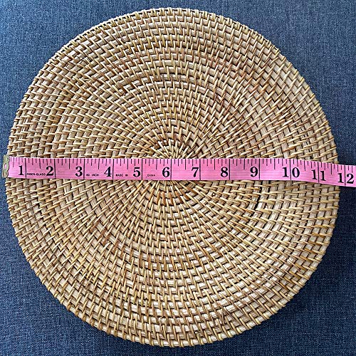 Rattan Coffee Table Handmade Round Serving Tray with Handles Woven