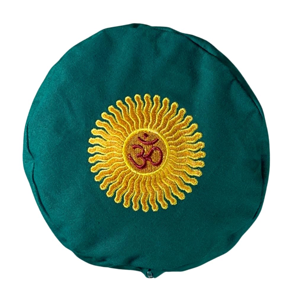 Brow Farm Yoga Bolster Filled with Organic Buckwheat Hulls (Emerald Green Embroidered)