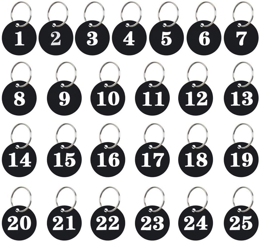 ProLeo Pack of 25 Numbered Key Fob 1-25 Number Key Pendant ID Tags Key Chain with Key Ring, Labelling Tags, Key Tags with Key Rings