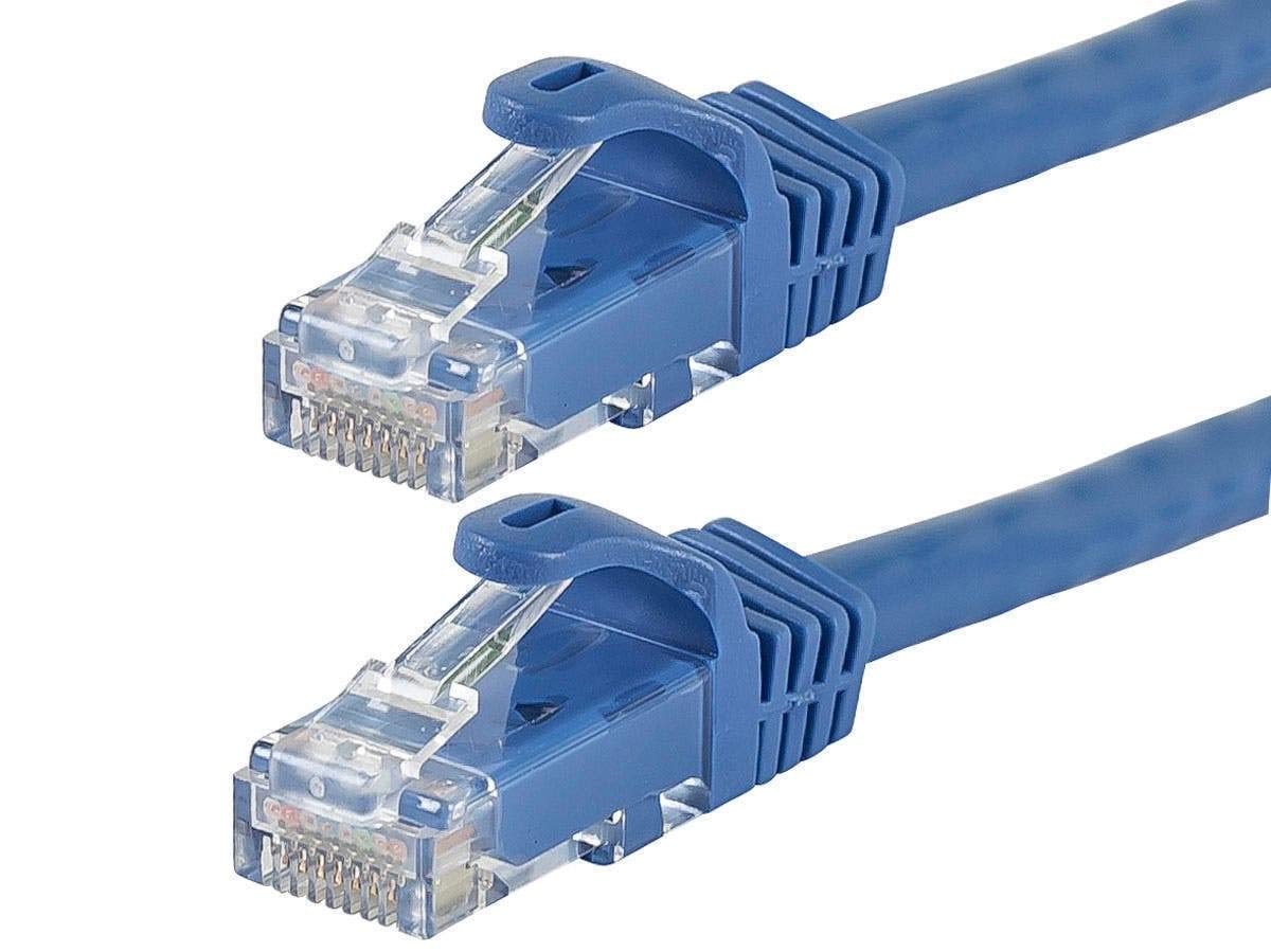 Monoprice Flexboot Cat6 Ethernet Patch Cable - Network Internet Cord - RJ45, Stranded, 550Mhz, UTP, Pure Bare Copper Wire, 24AWG, 25ft, Blue