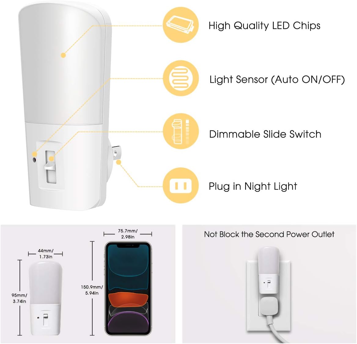 LOHAS Plug in Night Light, Dimmable LED Night Lights with Dusk to Dawn Sensor, Soft White 3000K Sleep Nightlight, Adjustable Brightness 5-80LM Mini Light for Nursery Kids Room Hallway Kitchen, 2 Pack: Home Improvement