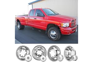 Deebior 4pcs 17inch Front Rear Polished Stainless Steel Dually Wheel Simulators fit for 2003-2018 Dodge Ram 3500 Truck, 8 Lug with 5 Square Vent Holes Wheel Cover 17R8