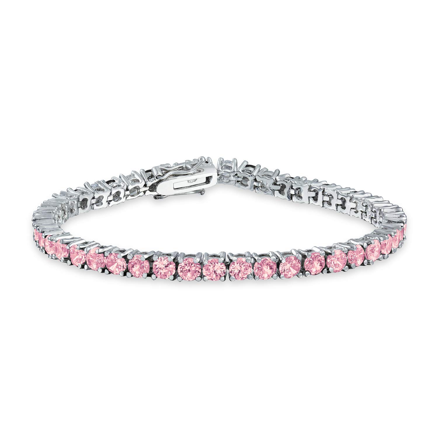 Bling Jewelry 12 CTW Prong Basket Set Solitaire Round Cubic Zirconia Simulated Light Pink Tourmaline AAA CZ Tennis Bracelet For Women Prom Bride Silver Plated