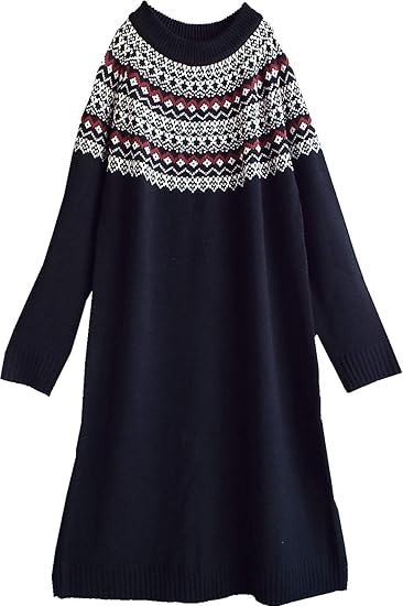 Amazon ワンピース レディース ゆったり ジャガード ハイネック ニットワンピース 秋 冬 40代 50代 S2840 ワンピース チュニック 通販