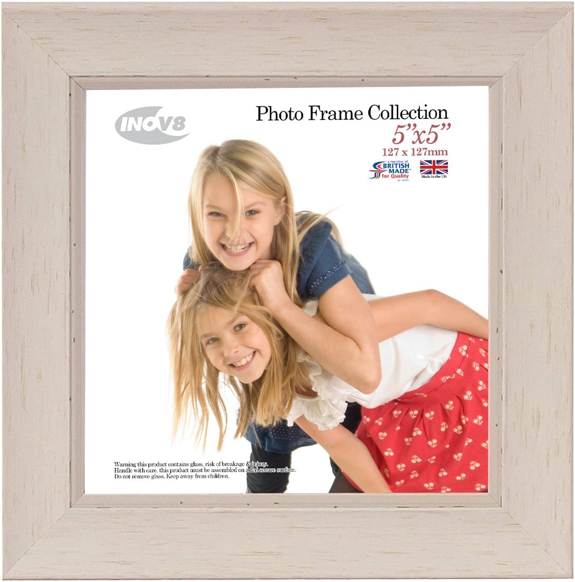Inov8 Framing British Made Traditional Picture/Photo Frame, Square 5X5-Inch, Small Washed White, PFES-SWWH-55