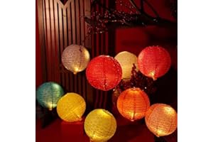 METANY 10PCS Paper Lanterns Party Decorative,6inches Round Hanging Paper Lanterns with LED Lights,Hollow Out Hanging with Tassels Walking Sticks for Wedding Dinner Birthday Party Decor