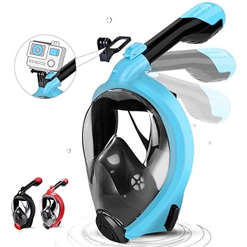 HENGBIRD Tauchmaske 100% ANTIBESCHLAG und aus CO2 BEFREIT für DS mit Aktivgopro Halter 180° Sichtfeld Faltschnorchel Silikond