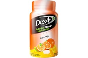 Dex4 Glucose Tablets – Orange Flavour – 50 Tablets per Bottle – Fast-Acting, Pre-Measured Glucose Tabs – Fat-Free, Gluten-Fre