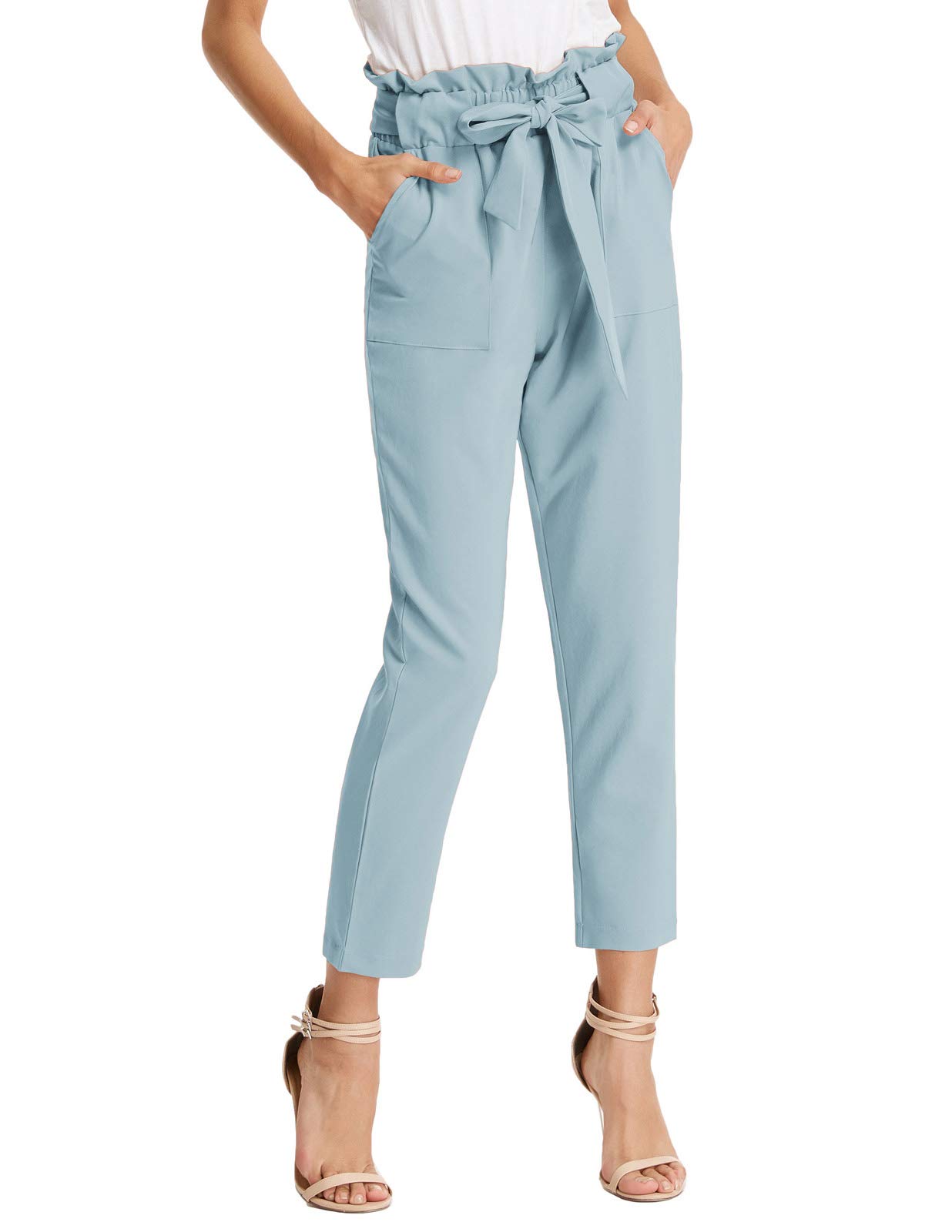 Photo 1 of GRACE KARIN Women's Cropped Paper Bag Waist Pants with Pockets Medium Blue