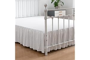 TSUTOMI Tufted Dot Bed Skirt Queen Size Ruffled Bed Skirt with Split Corners, 14 Inch Drop Dust Ruffle Bed Skirts with Platform, White
