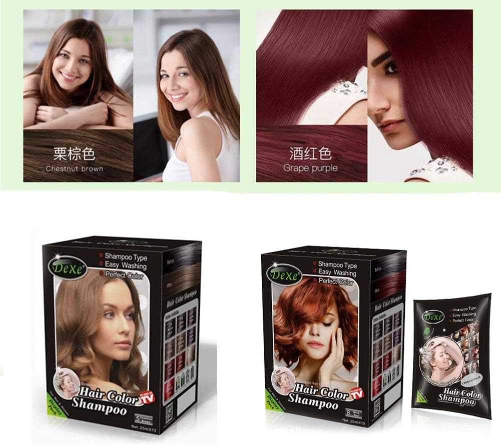 UniM Instant Hair Dye - 3 Colors Hair Shampoo - Simple to Use - Last 30 days - Natural Ingredients (10Pcs, Chestnut Brown)