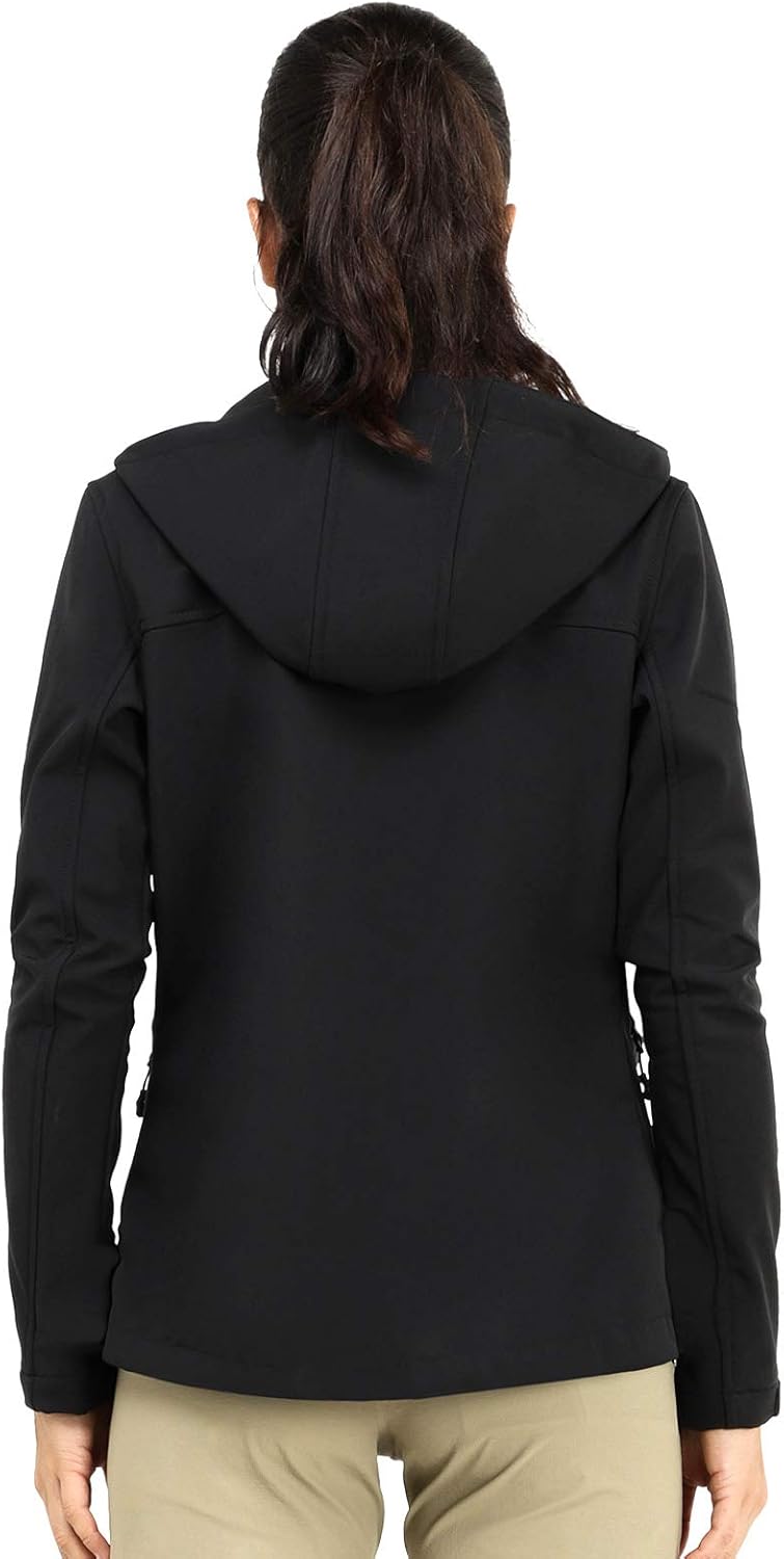 MIER Women's Hooded Softshell Jacket Tactical Jacket with Fleece Lined for Hiking Travel Work Casual, Water Resistant, Black: Clothing
