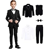 Boys' 5-Piece Tuxedo Set: Premium Formal Jacket, Pants, Shirt, Vest & Bow Tie