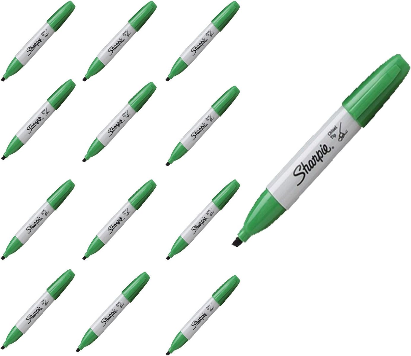 Sharpie Permanent Marker, Chisel Tip, Green, 12 Pk
