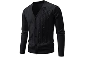 Mens Twisted Knit Cardigan Sweater V Neck Casual Button Down Sweaters Fall Outwear Knitted Jumper