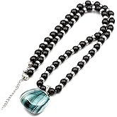 ElisaJewelryArt Natural Raw & Tumbled Crystal Pendant Necklace | Handmade Genuine Gemstone Jewelry with Black Onyx Beads & Hematite Spacers | Adjustable Unisex Statement Necklace Gift