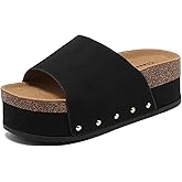 BiuYorBTY (Size 6) Suede Platform Sandals Women, Cork Footbed Espadrille Wedge Lady, Open Toe Chunky Mules, Summer Beach Slip On Shoes, Casual Comfort Slippers, Outdoor Footwear Slides
