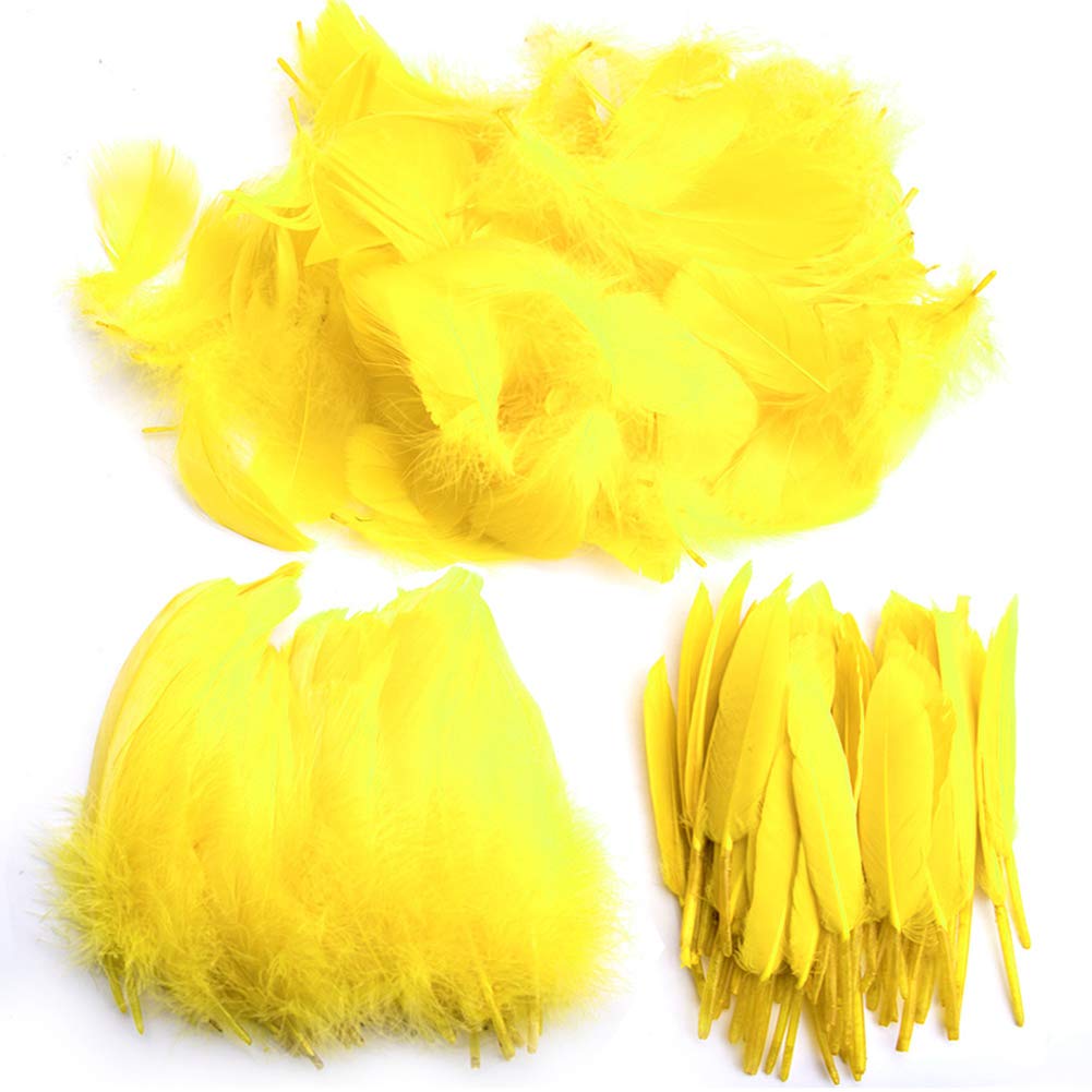 Feather for Crafts,250 Pcs Coloured Feather Striking Feathers for DIY Dream Catchers Natural Crafts Feathers for Wedding/Party/Decorations(3 Sizes) (Yellow)
