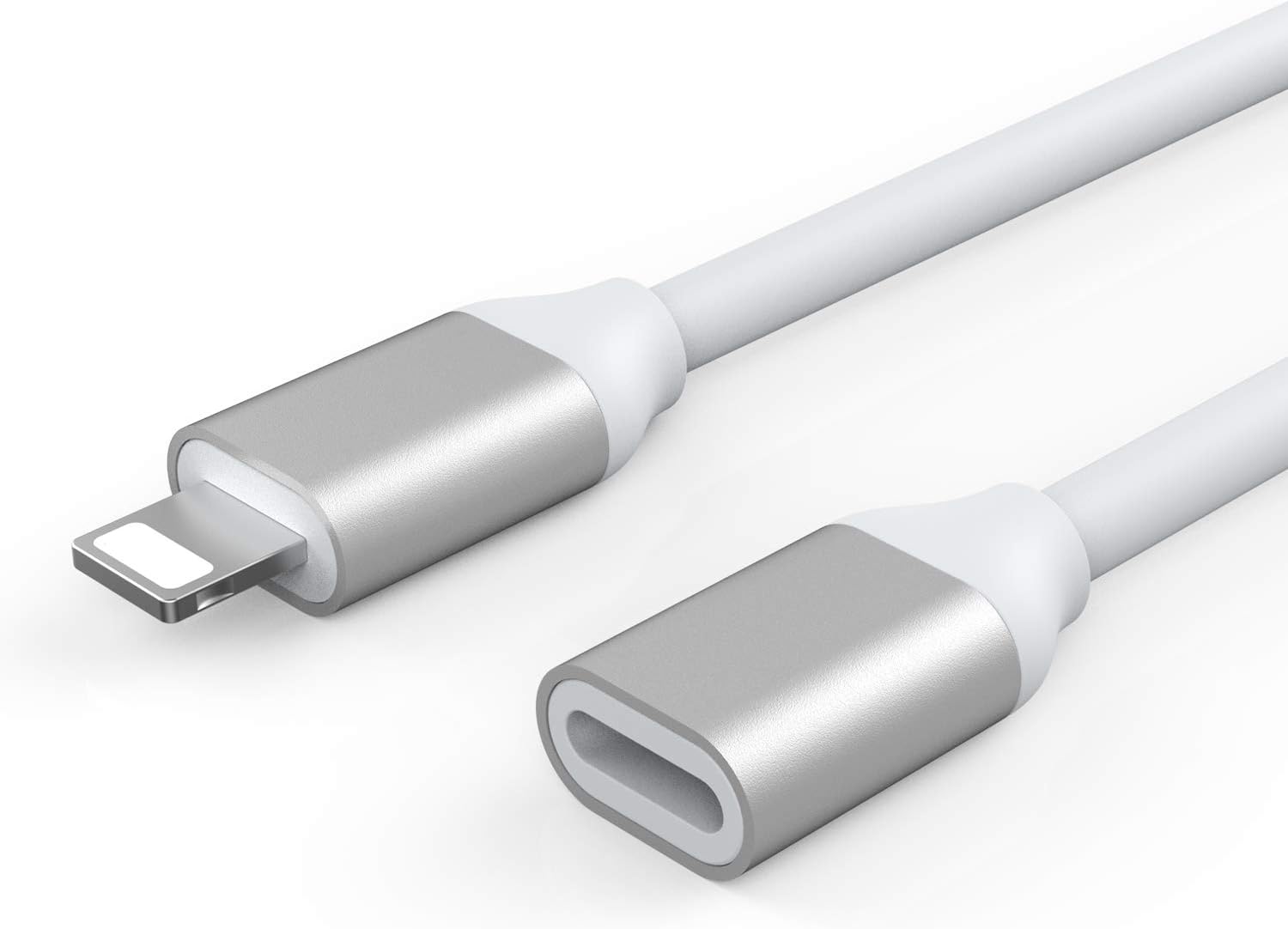 EMATETEK Extender Cable Connector Female to Male Pass Audio Video Music Data and Power Charge. 1PCS 3Ft Female to Male Extension Cable Made of White TPE and Sliver Aluminum.