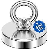 DIYMAG Fishing Magnets with Countersunk Hole 2.36 inch 500LBS Pulling Force | Strong Lifting Magnet Neodymium Rare Earth Eyebolt for Retrieving in River and Magnetic
