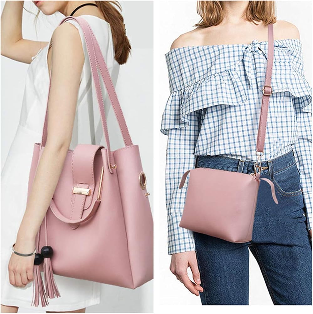 AlwaySky Women Soft PU Leather Handbag 3Pcs Set Tote Shoulder Bag Clutch Purses Set (Pink), 1 - Image 4