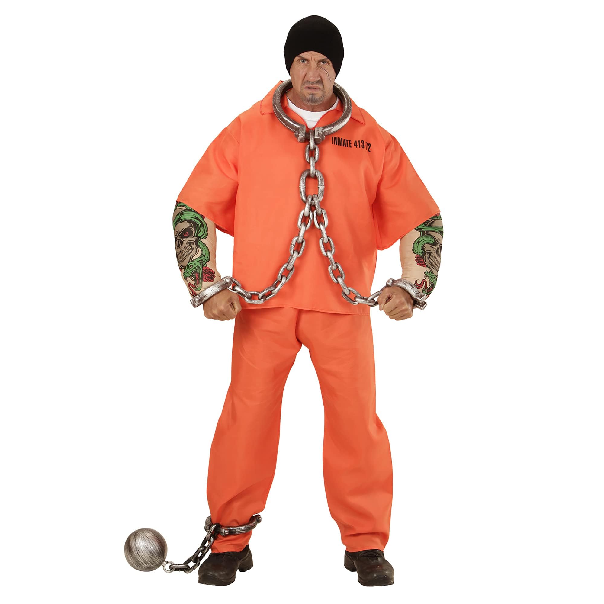 Widmann 00643 - adult costume tattooed prisoner, top muscular arms trousers, orange