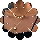 Vacaonio Punk Layered Heart Pendent Necklace Puffed Heart Necklace Gold Disc Sequin Necklace Coin Dangle Choker Necklace Tiny Disc Coin Necklace Jewelry for Women