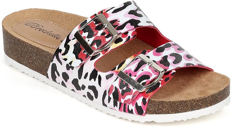 Amazon.com | Women Leopard Open Toe Double Buckle Slip On Footbed Sandal CE44 - Leopard (Size: 7 