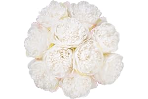 U'Artlines 2 Bouquet 10Heads Artificial Peony Silk Flower Leaf Home Office Wedding Party Festival Bar Decor (White)