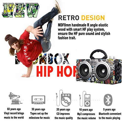 Portable Bluetooth Speaker Retro with SD MMC USB FM loundspeaker BoomBox Large outdoor wireless sound box for men (Graffiti)
