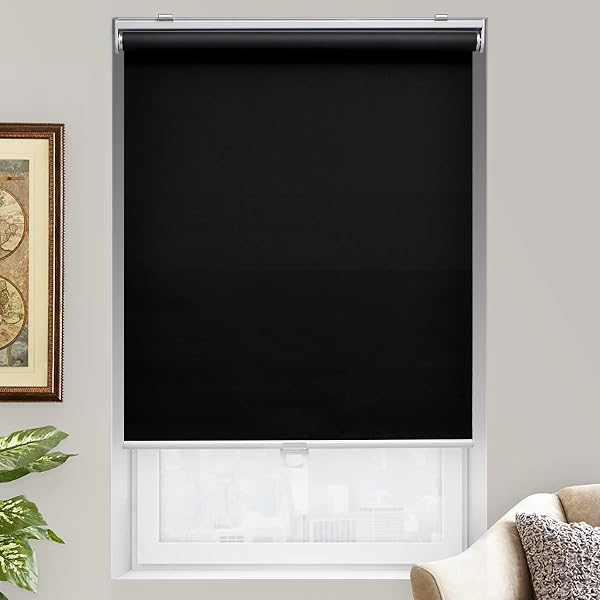 AOSKY CORDLESS ROLLER SHADES BLACKOUT BLINDS FOR WINDOWS ROOM DARKENING ROLLED UP SHADES WITH SPRING SYSTEM, UV PROTECTION WINDOW SHADES DOOR BLINDS FOR HOME AND OFFICE (30.5″ W X 72″ H, BLACK)