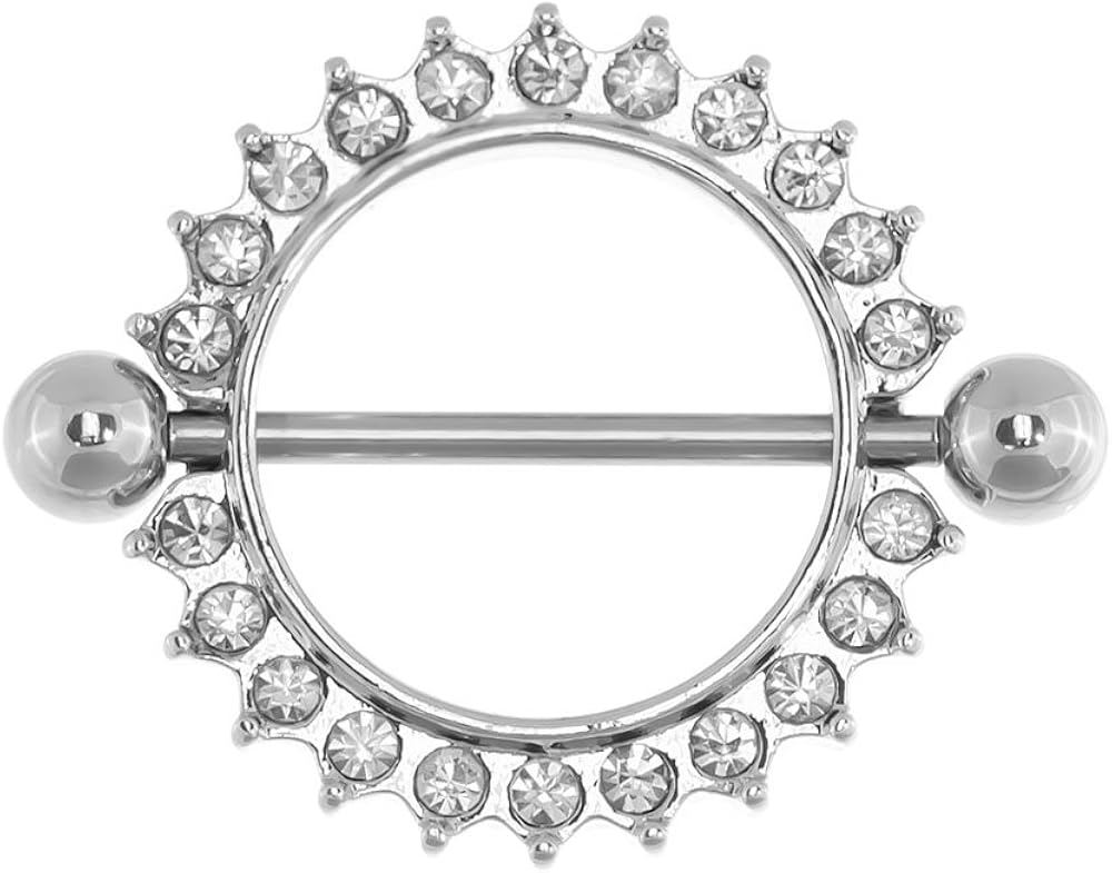 Jeweled Nipple Ring 16g14g Jeweled Circle Nipple ShieldStraight Barbell Piercing Jeweled Nipple Ring 16g14g Jeweled Circle Nipple ShieldStraight Barbell Piercing