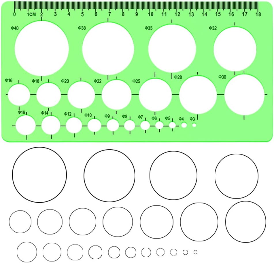 Circle and Oval Template, 4 Pack Clear Green Plastic Measuring Template Ruler Geometric Ruler Template for Office and School, Building Formwork, Drawing Templates : Office Products