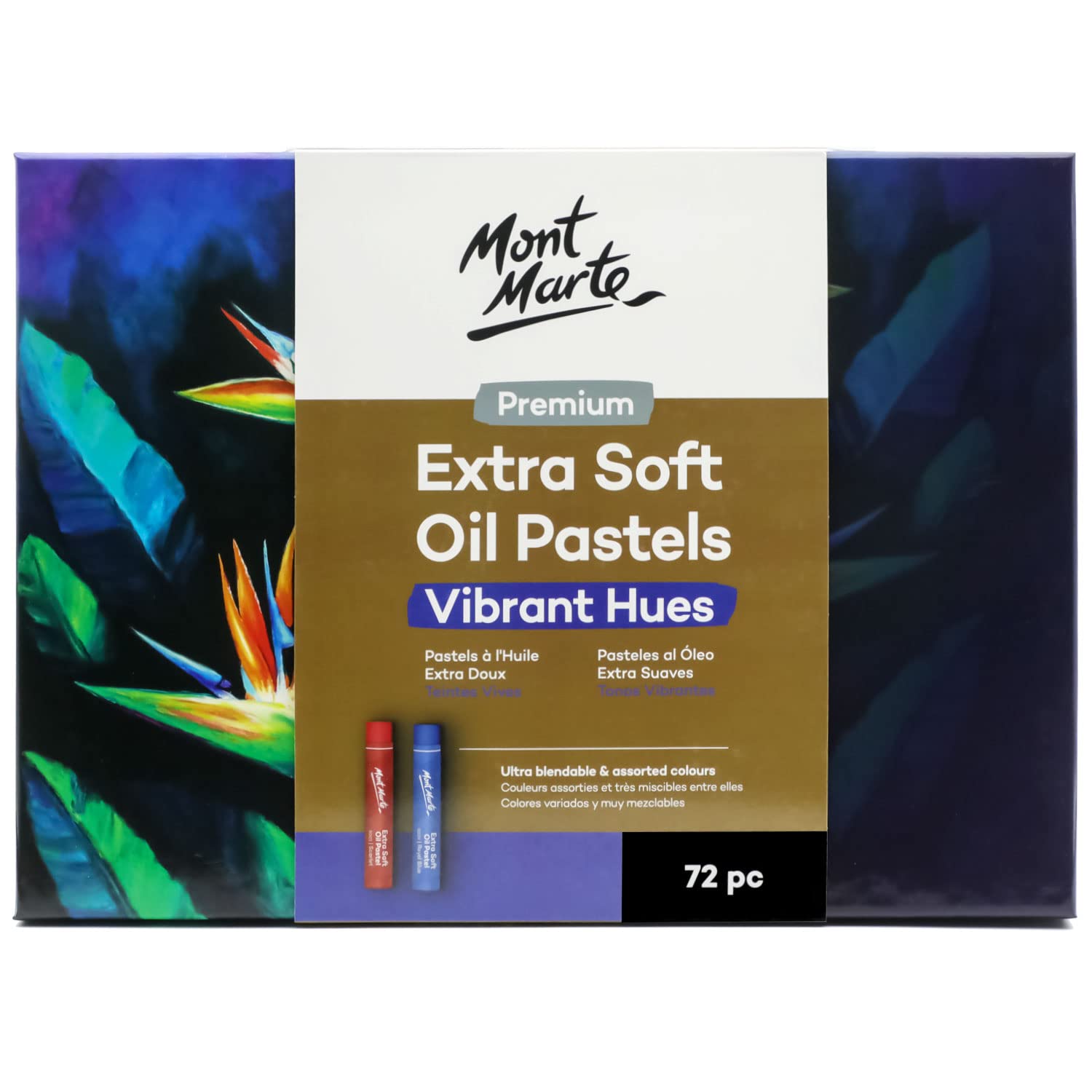Mont Marte Extra Soft Oil Pastels 72pc, Assorted Bright Colors, Vibrant and Buttery, Versatile Art Pastels for Blending, Layering & Shading, Ideal for Art, Craft, Coloring and Sketching