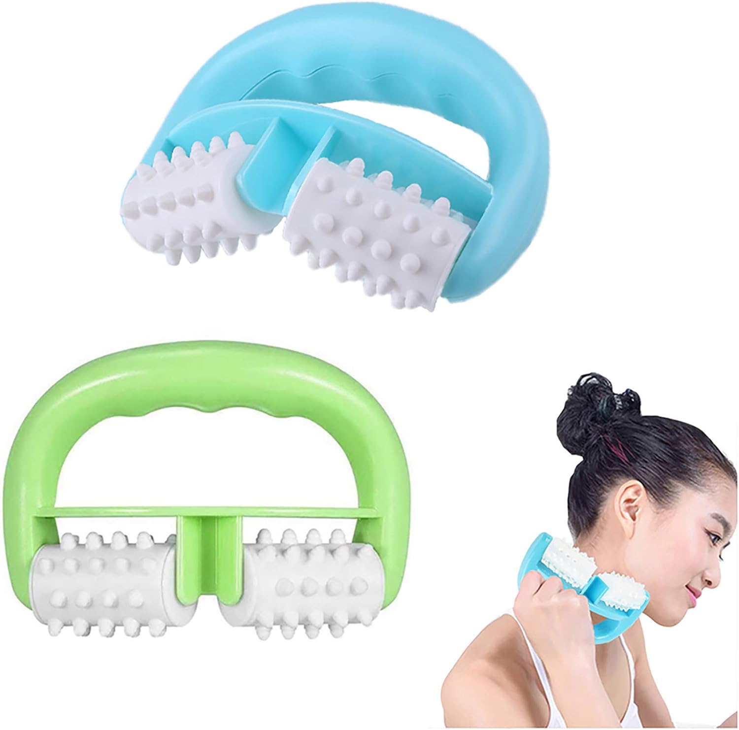 Pack of 2 massage roller with D-shaped handle, anti-cellulite roller, against cellulite and skin problems for anti-cellulite