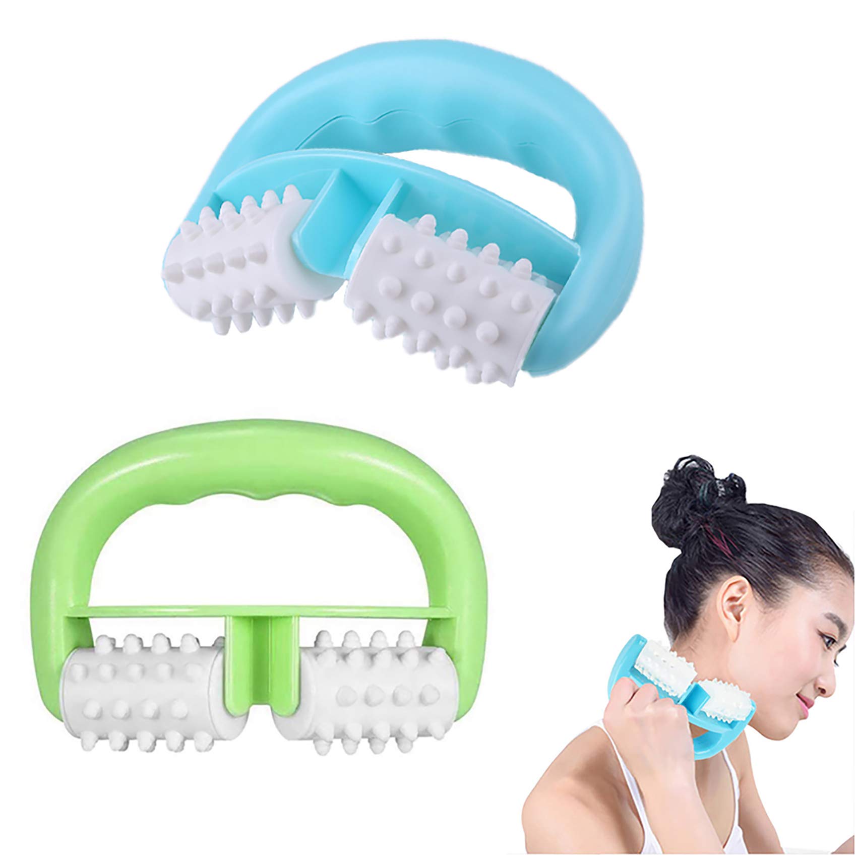 Pack of 2 massage roller with D-shaped handle, anti-cellulite roller, against cellulite and skin problems for anti-cellulite, anti-aging, smooth skin complexion, muscles, massager.