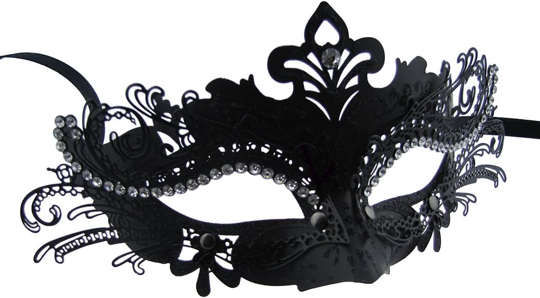 Couple Masquerade Metal Masks Venetian Halloween Costume Mask Mardi Gras Mask (Black-8) - Image 3