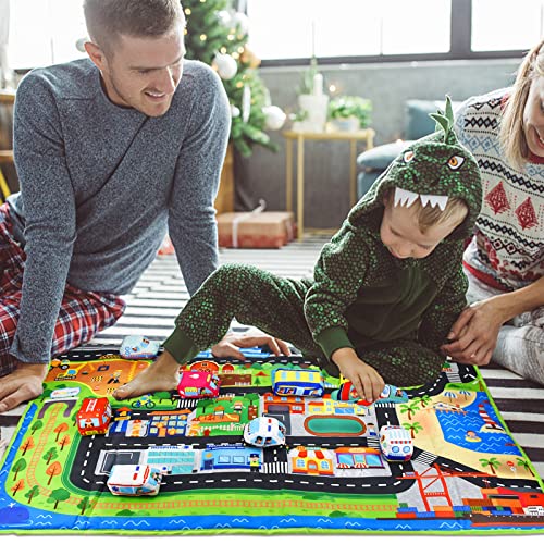 Dr.Rapeti Soft Toy Car Set for Babies Infants Toddlers Kids 1 Oversize Play Mat 10 Soft Toy Cars