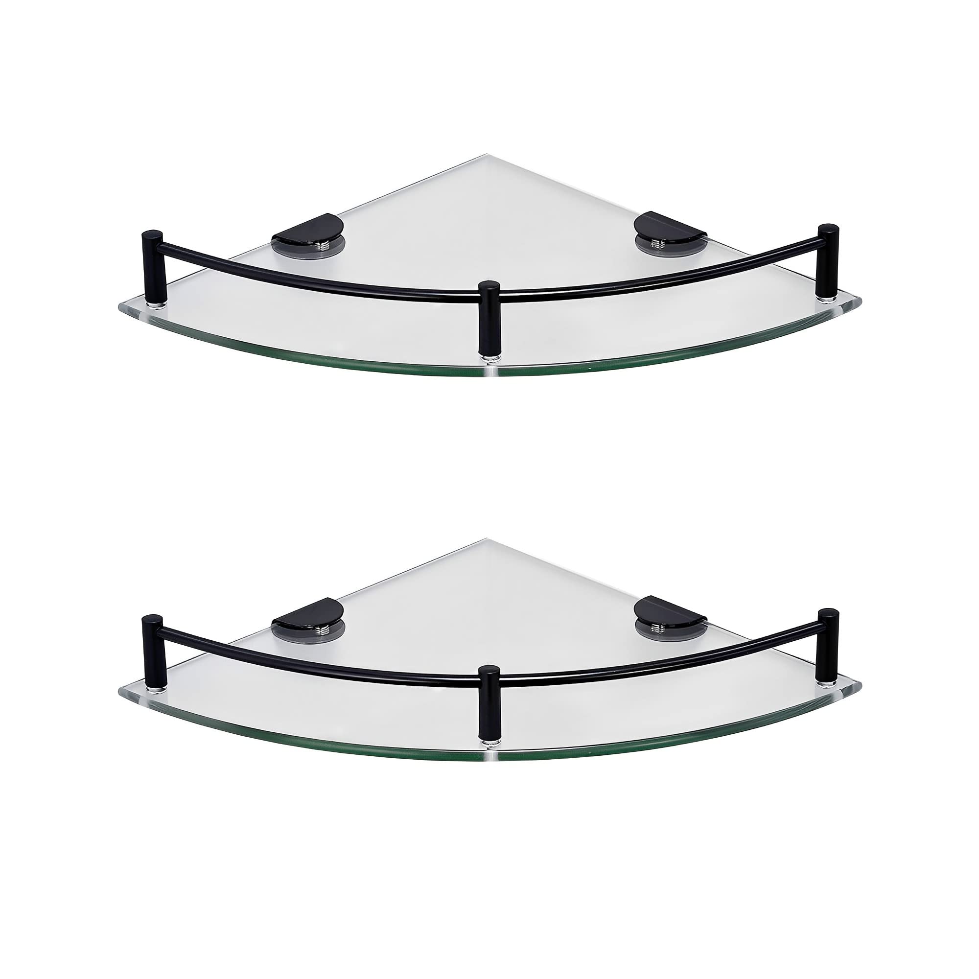 Photo 1 of Paradmas Glass Shower Corner Shelves 2 Pack - Floating Bathroom Shelves Tempered Glass Shelf with Rails SUS 304 Stainless Steel Wall Mounted Organizer, 24cmx24cm 6mm, Black