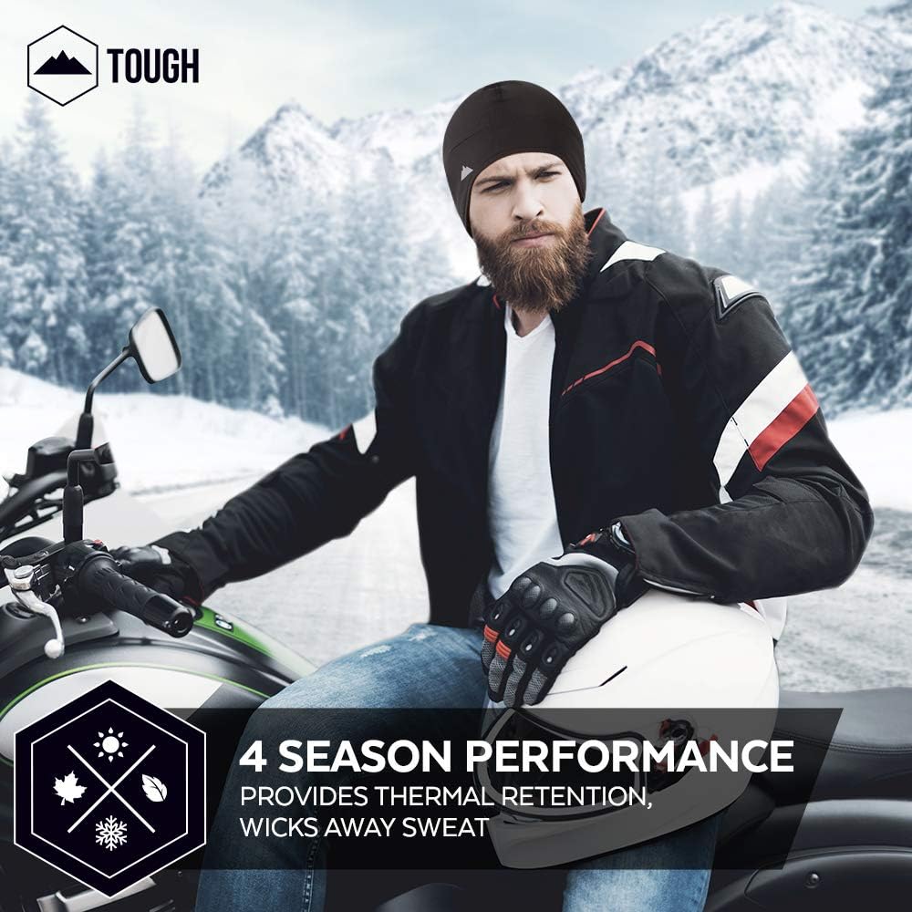 Tough Headwear Helmet Liner Skull Cap Beanie with Ear Covers - Ultimate Thermal Retention and Performance Moisture Wicking. Perfect for Running, Cycling, Skiing & Winter Sports. Fits Under Helmets: Clothing